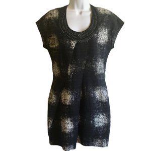 Yigal Azrouel Dress Black White Cotton Silk Blend Leather Neckline Detail 4